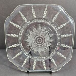 Columbia" Square Glass Luncheon Plates, Federal Glass, USA 8.7/8" Squared (2)